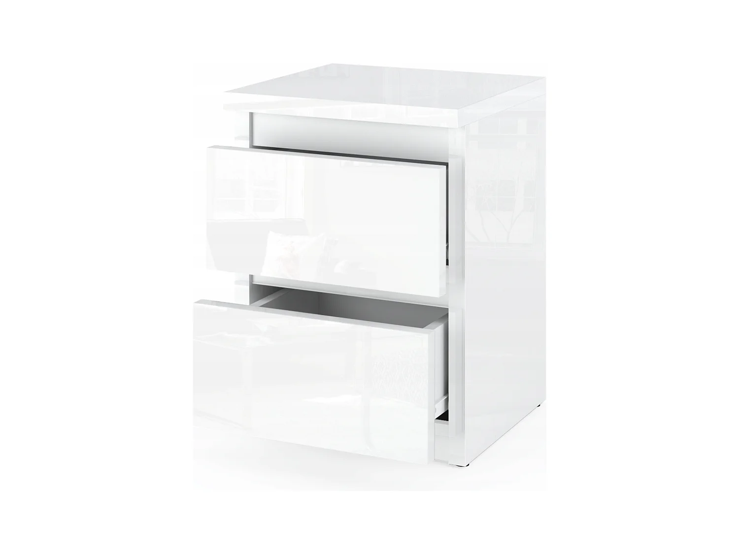 Table de chevet Blanc brillant 30x30x42CM 2 tiroirs-meuble de nuit pour chambre à coucher loft