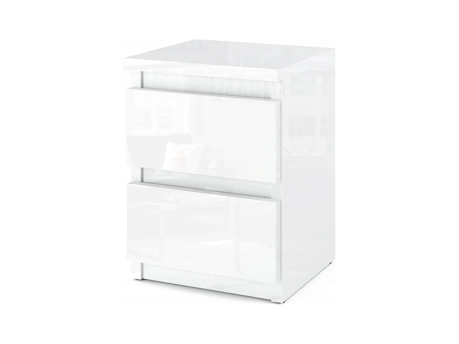 Table de chevet Blanc brillant 30x30x42CM 2 tiroirs-meuble de nuit pour chambre à coucher loft