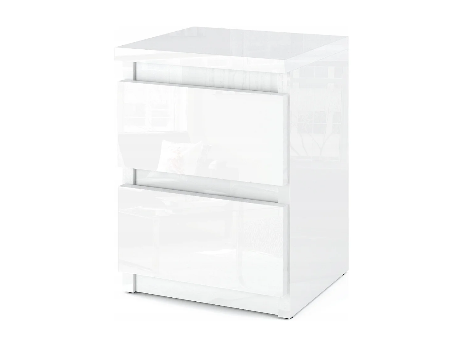 Table de chevet Blanc brillant 30x30x42CM 2 tiroirs-meuble de nuit pour chambre à coucher loft