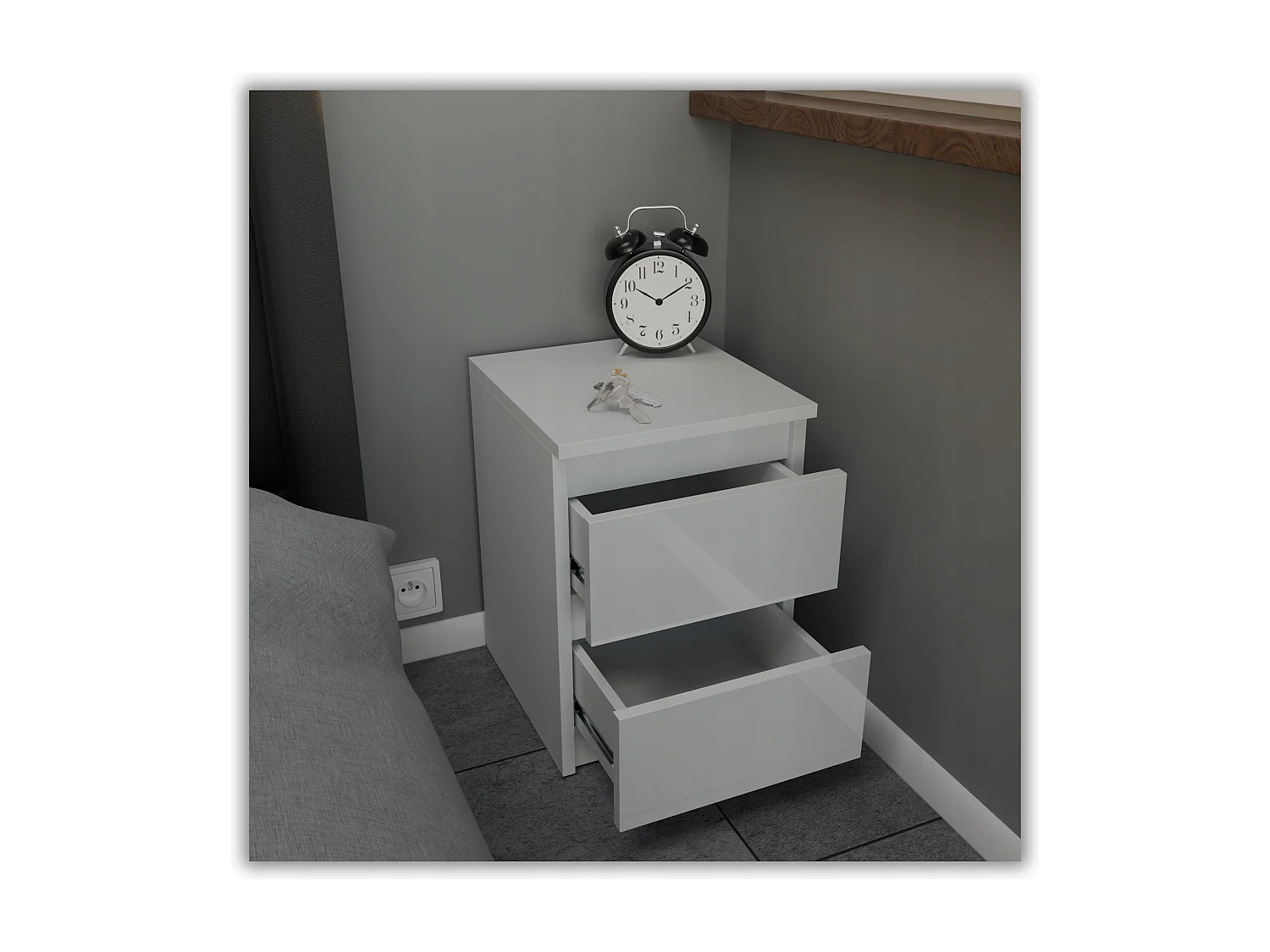 Table de chevet Blanc brillant 30x30x42CM 2 tiroirs-meuble de nuit pour chambre à coucher loft