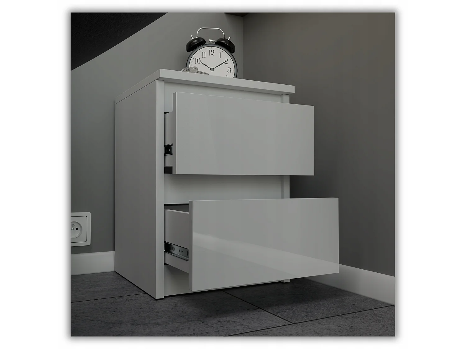 Szafka Nocna Stiv-Meble 2 Szuflady 30 CM Stolik Cały Biały Połysk 30x30x40 CM 1szt.