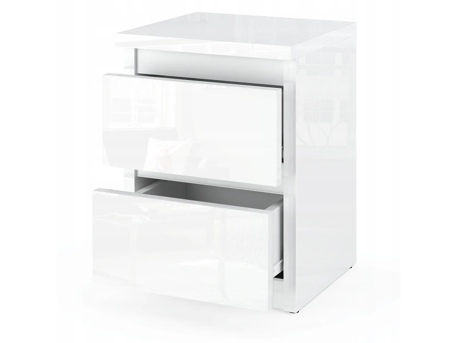 Szafka Nocna Stiv-Meble 2 Szuflady 30 CM Stolik Cały Biały Połysk 30x30x40 CM 1szt.