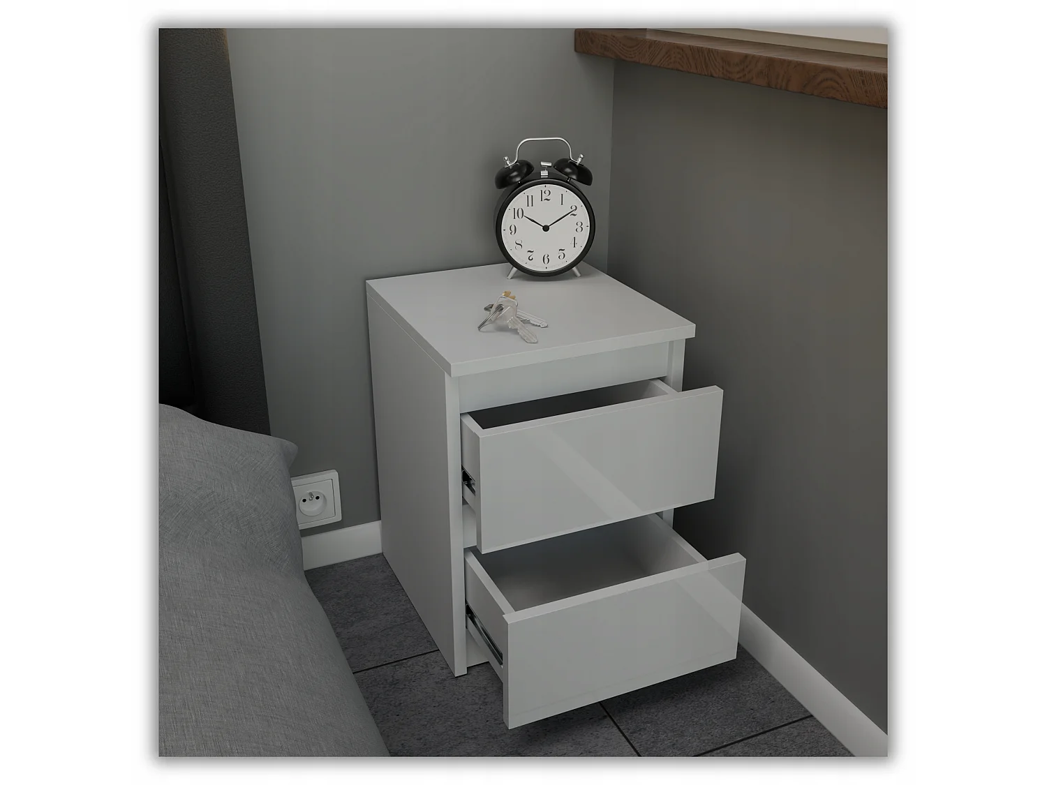 Szafka Nocna Stiv-Meble 2 Szuflady 30 CM Stolik Cały Biały Połysk 30x30x40 CM 1szt.