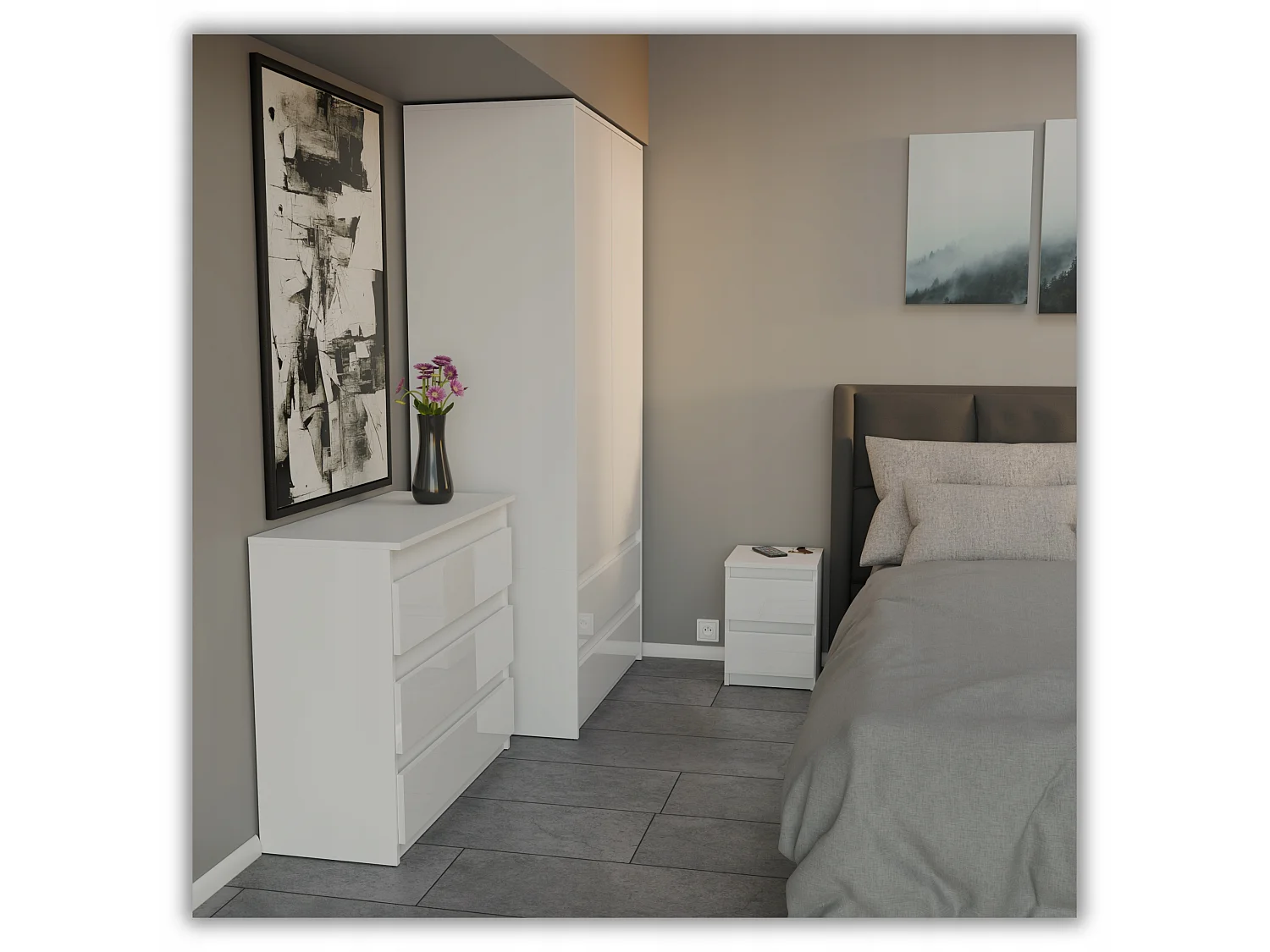 Szafka Nocna Stiv-Meble 2 Szuflady 30 CM Stolik Cały Biały Połysk 30x30x40 CM 1szt.