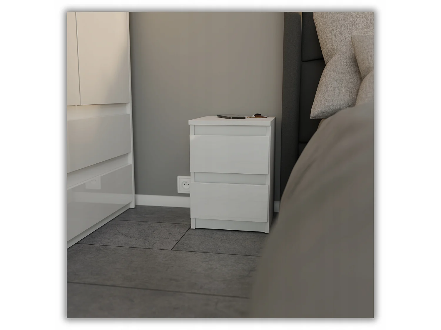 Szafka Nocna Stiv-Meble 2 Szuflady 30 CM Stolik Cały Biały Połysk 30x30x40 CM 1szt.