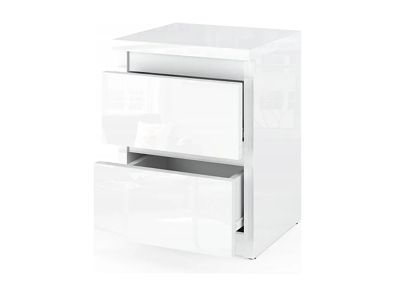 Table de chevet Blanc brillant 30x30x42CM 2 tiroirs-meuble de nuit pour chambre à coucher loft