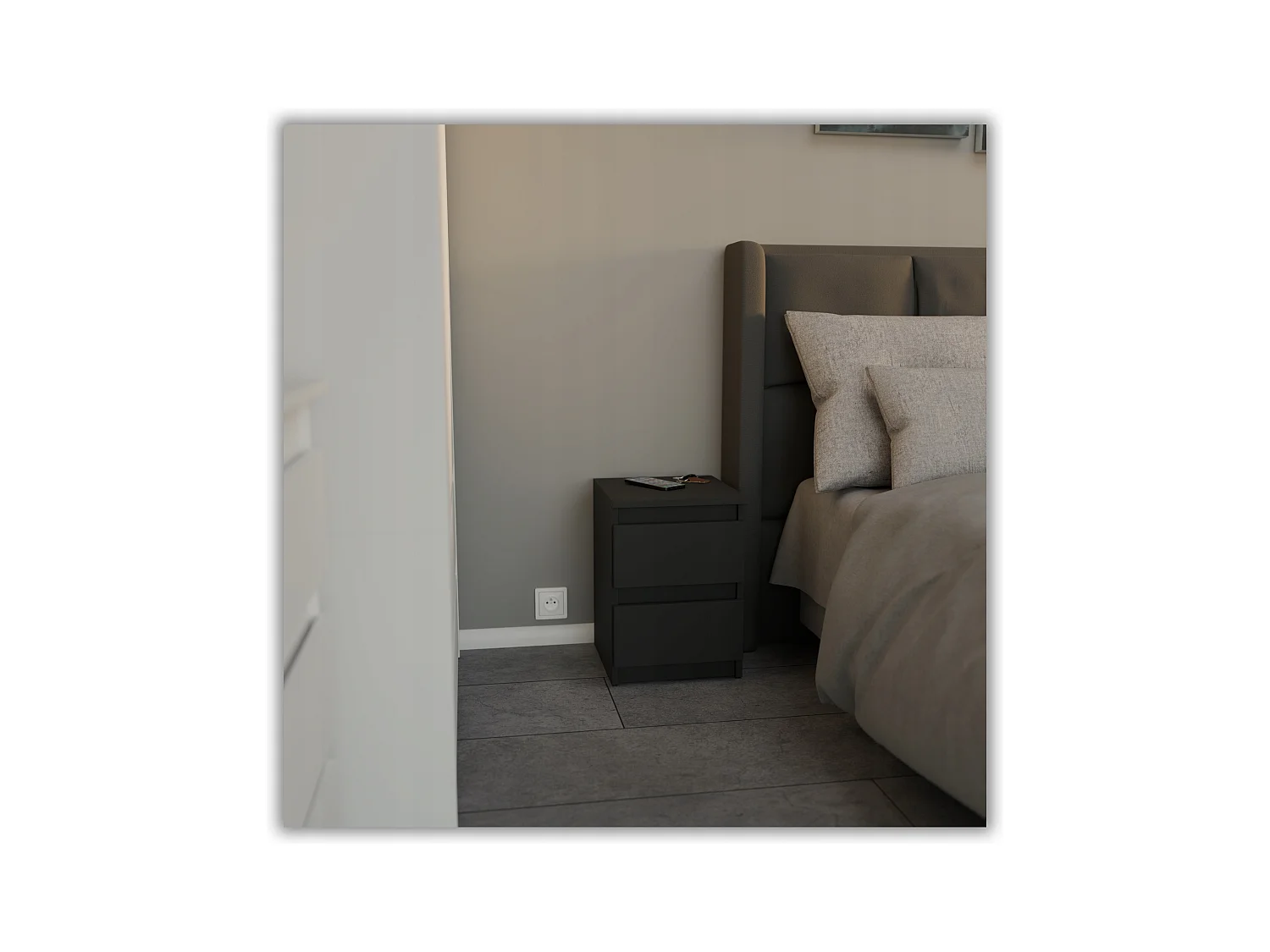 Table de chevet Noir 30x30x42CM 2 tiroirs -meuble de nuit pour chambre à coucher loft