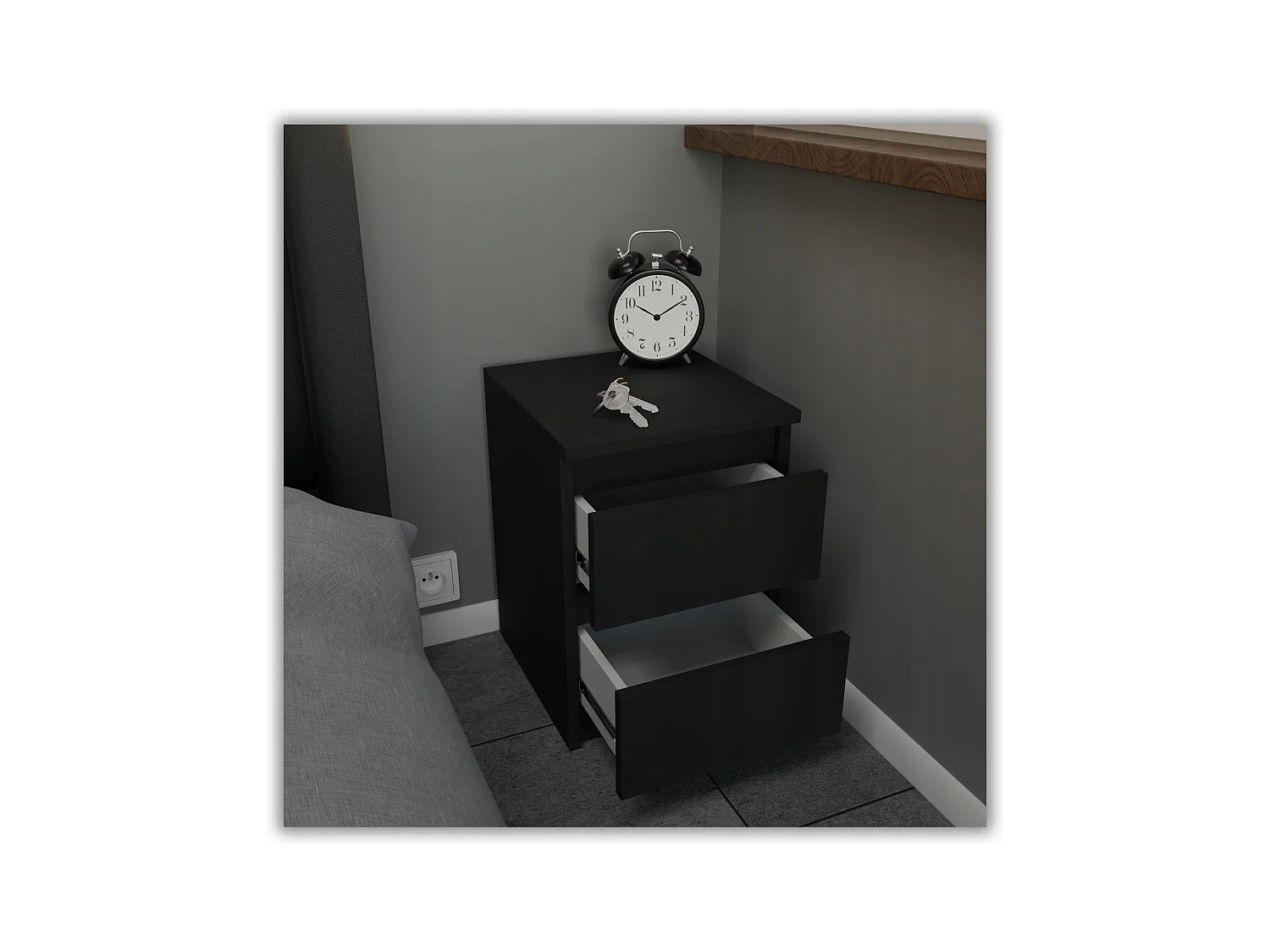 Table de chevet Noir 30x30x42CM 2 tiroirs -meuble de nuit pour chambre à coucher loft