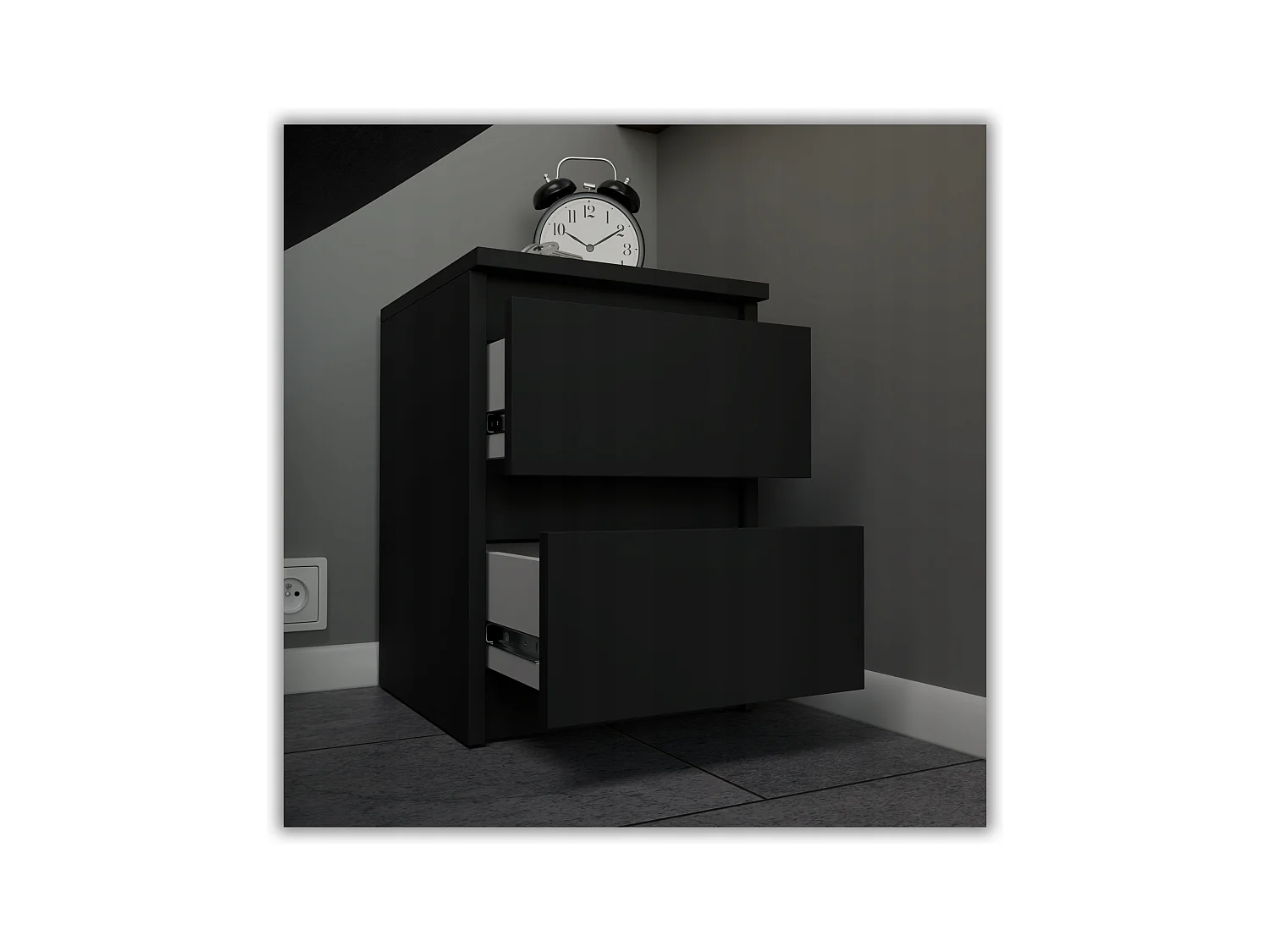 Table de chevet Noir 30x30x42CM 2 tiroirs -meuble de nuit pour chambre à coucher loft