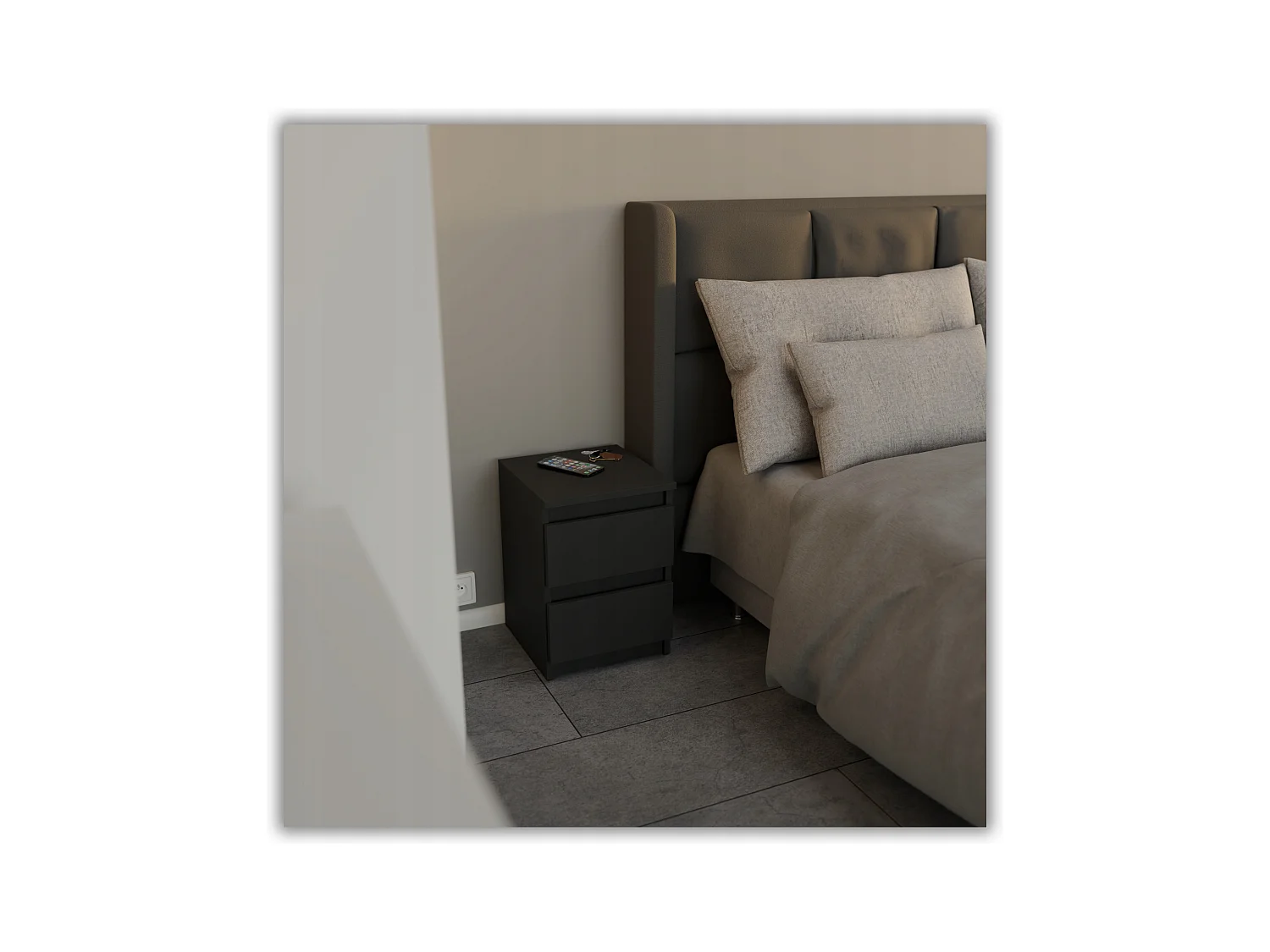 Table de chevet Noir 30x30x42CM 2 tiroirs -meuble de nuit pour chambre à coucher loft
