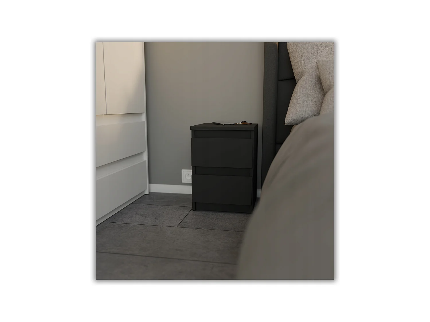 Table de chevet Noir 30x30x42CM 2 tiroirs -meuble de nuit pour chambre à coucher loft