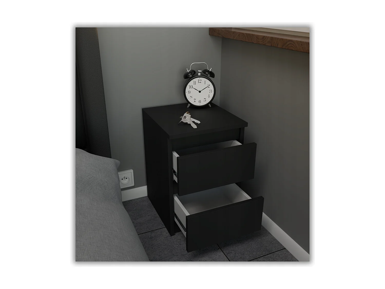 Table de chevet Noir 30x30x42CM 2 tiroirs -meuble de nuit pour chambre à coucher loft