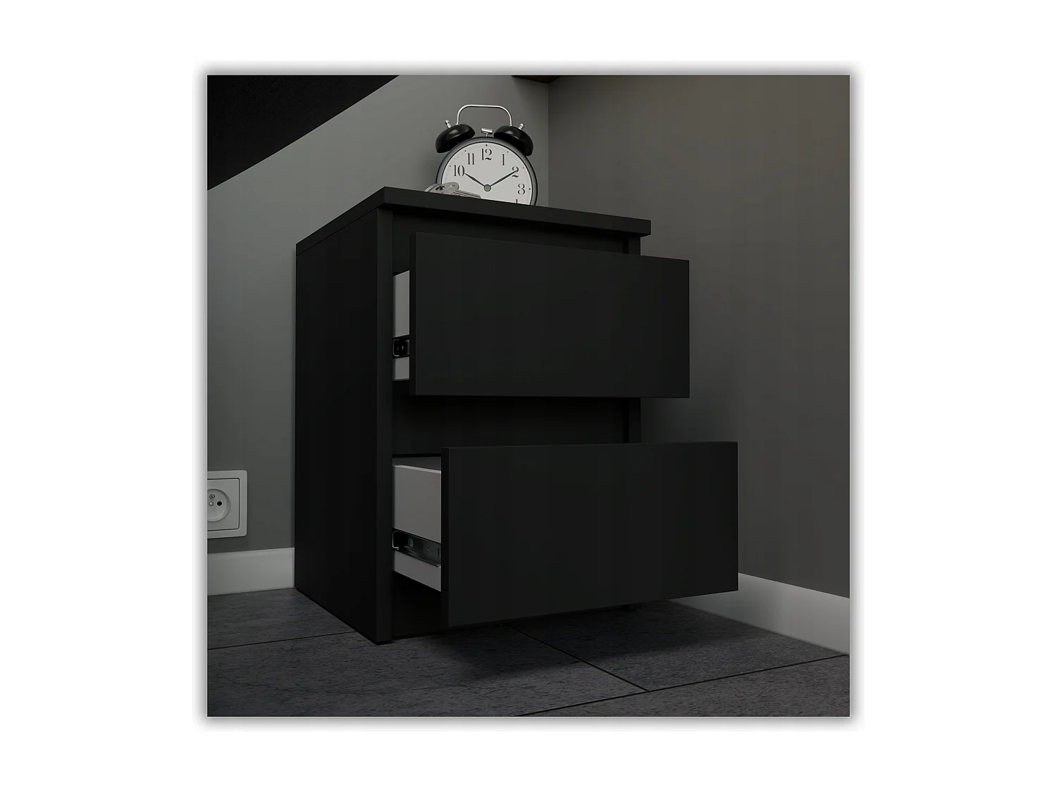 Table de chevet Noir 30x30x42CM 2 tiroirs -meuble de nuit pour chambre à coucher loft