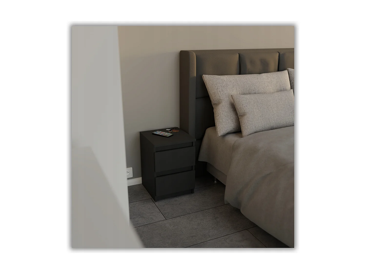 Table de chevet Noir 30x30x42CM 2 tiroirs -meuble de nuit pour chambre à coucher loft