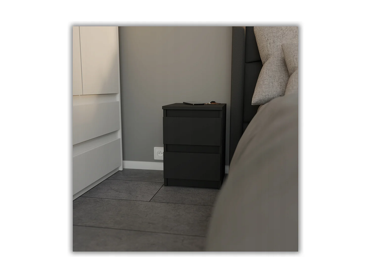 Table de chevet Noir 30x30x42CM 2 tiroirs -meuble de nuit pour chambre à coucher loft