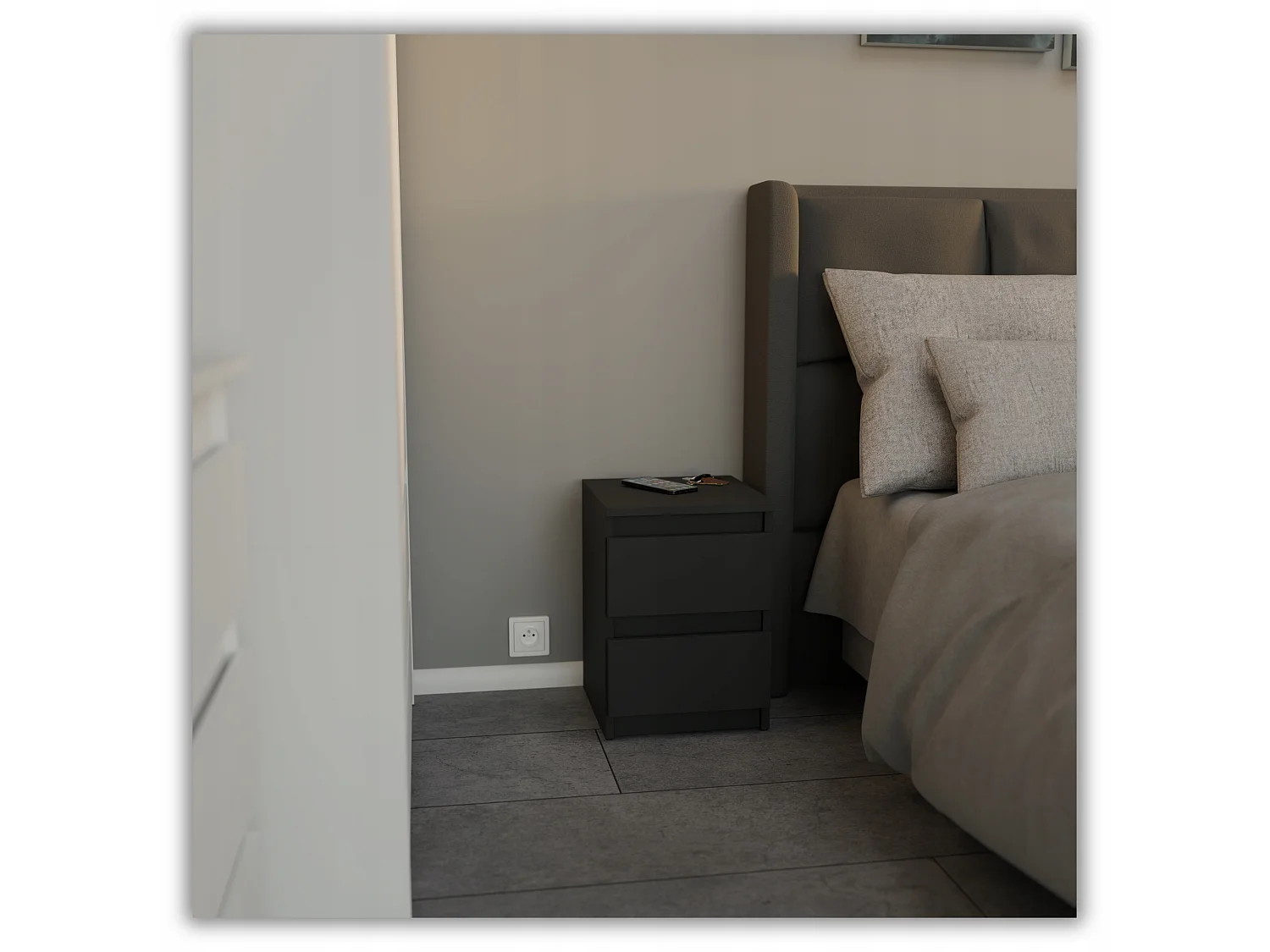 Szafka Nocna Stiv-Meble 2 Szuflady 30 CM Stolik Czarny Mat 30x30x40 CM 1szt.