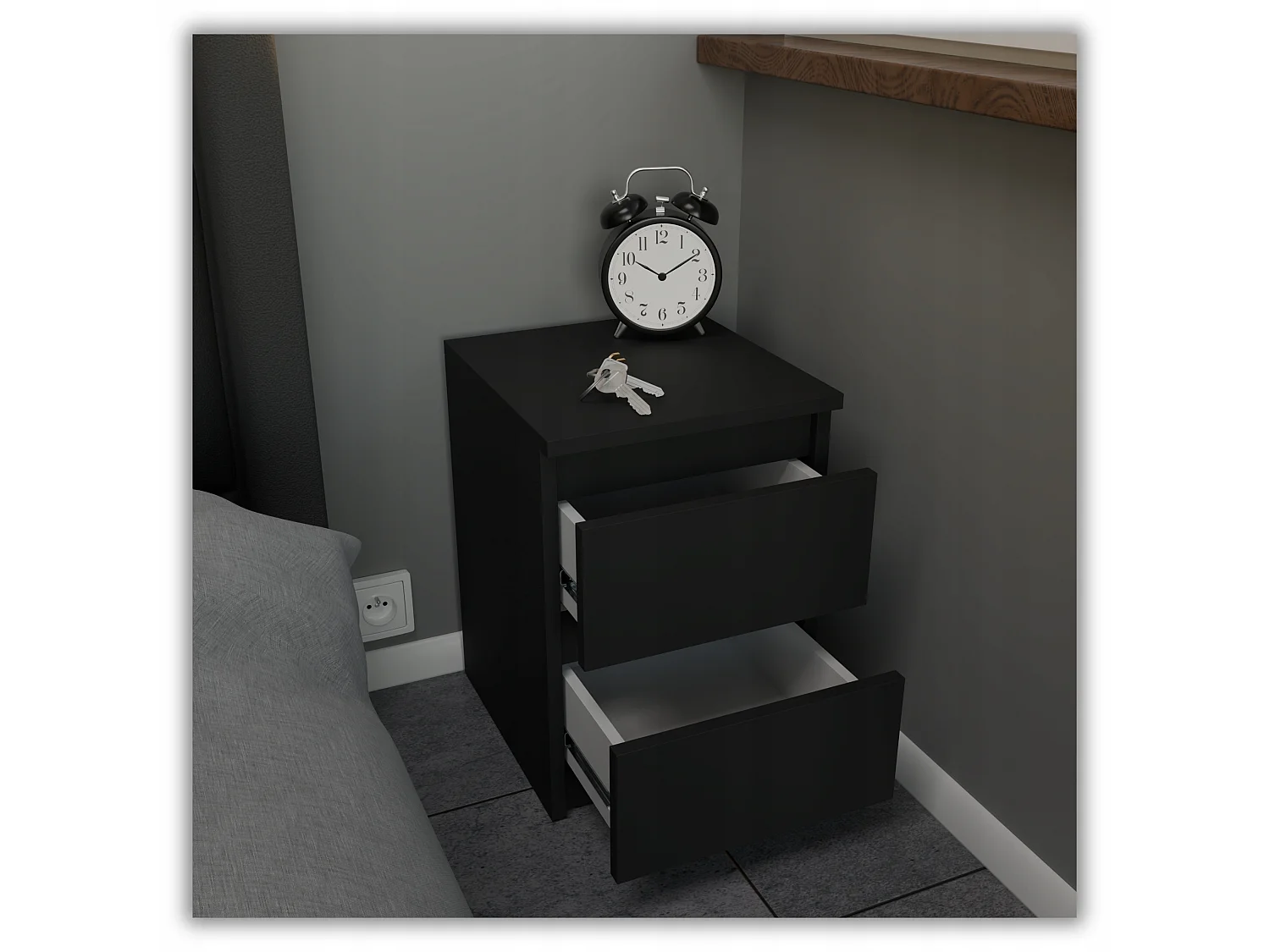 Szafka Nocna Stiv-Meble 2 Szuflady 30 CM Stolik Czarny Mat 30x30x40 CM 1szt.