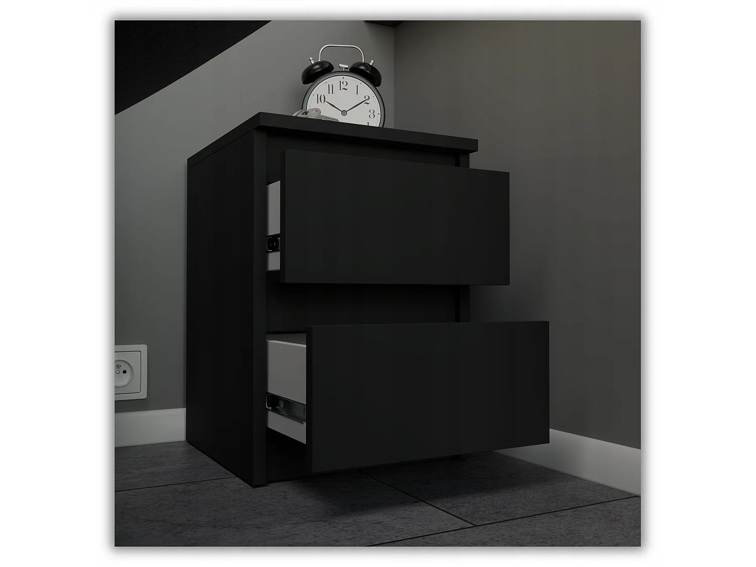 Szafka Nocna Stiv-Meble 2 Szuflady 30 CM Stolik Czarny Mat 30x30x40 CM 1szt.