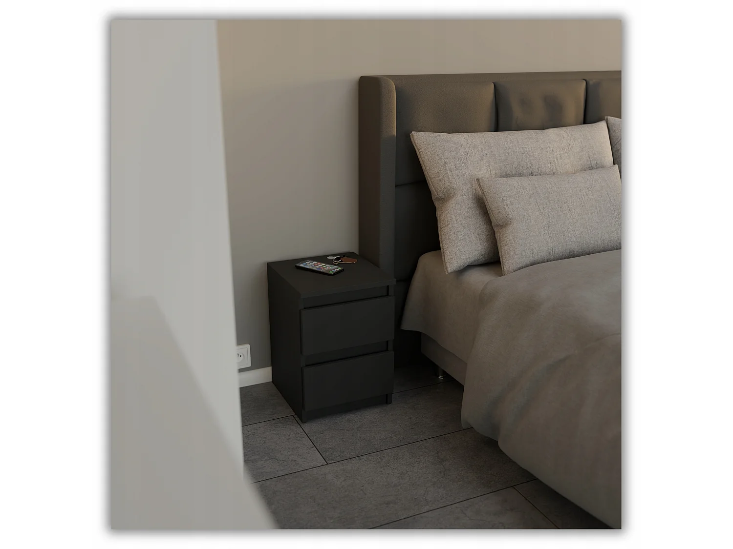 Szafka Nocna Stiv-Meble 2 Szuflady 30 CM Stolik Czarny Mat 30x30x40 CM 1szt.