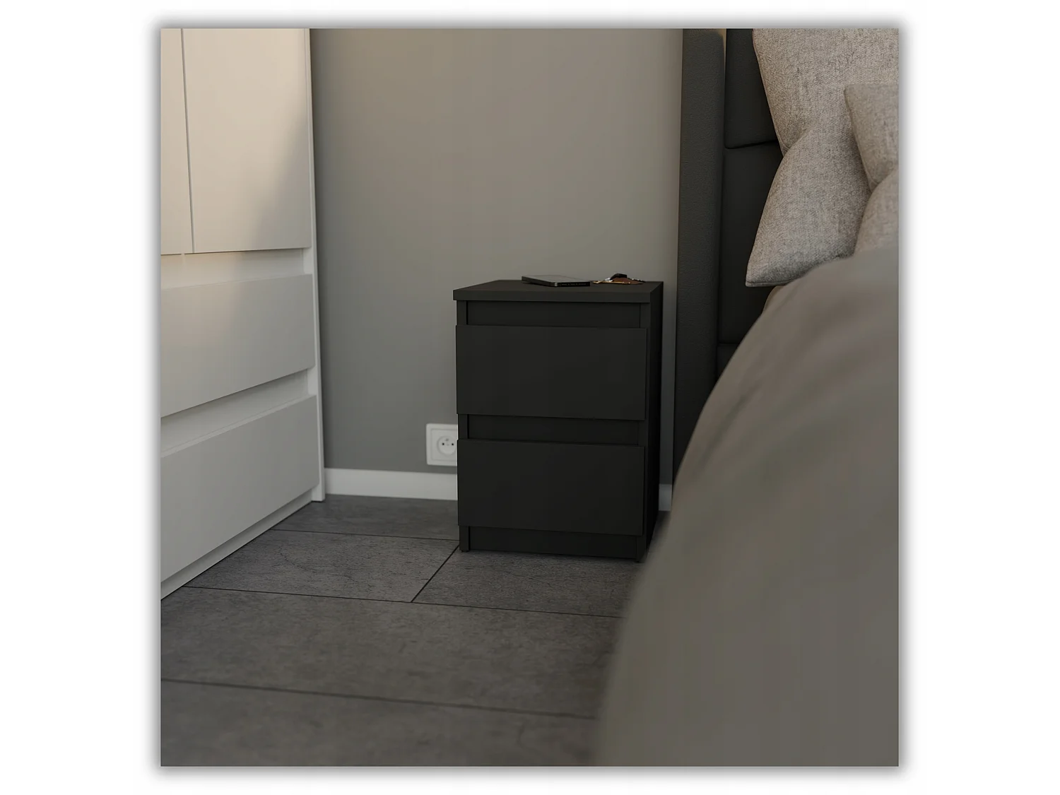 Szafka Nocna Stiv-Meble 2 Szuflady 30 CM Stolik Czarny Mat 30x30x40 CM 1szt.