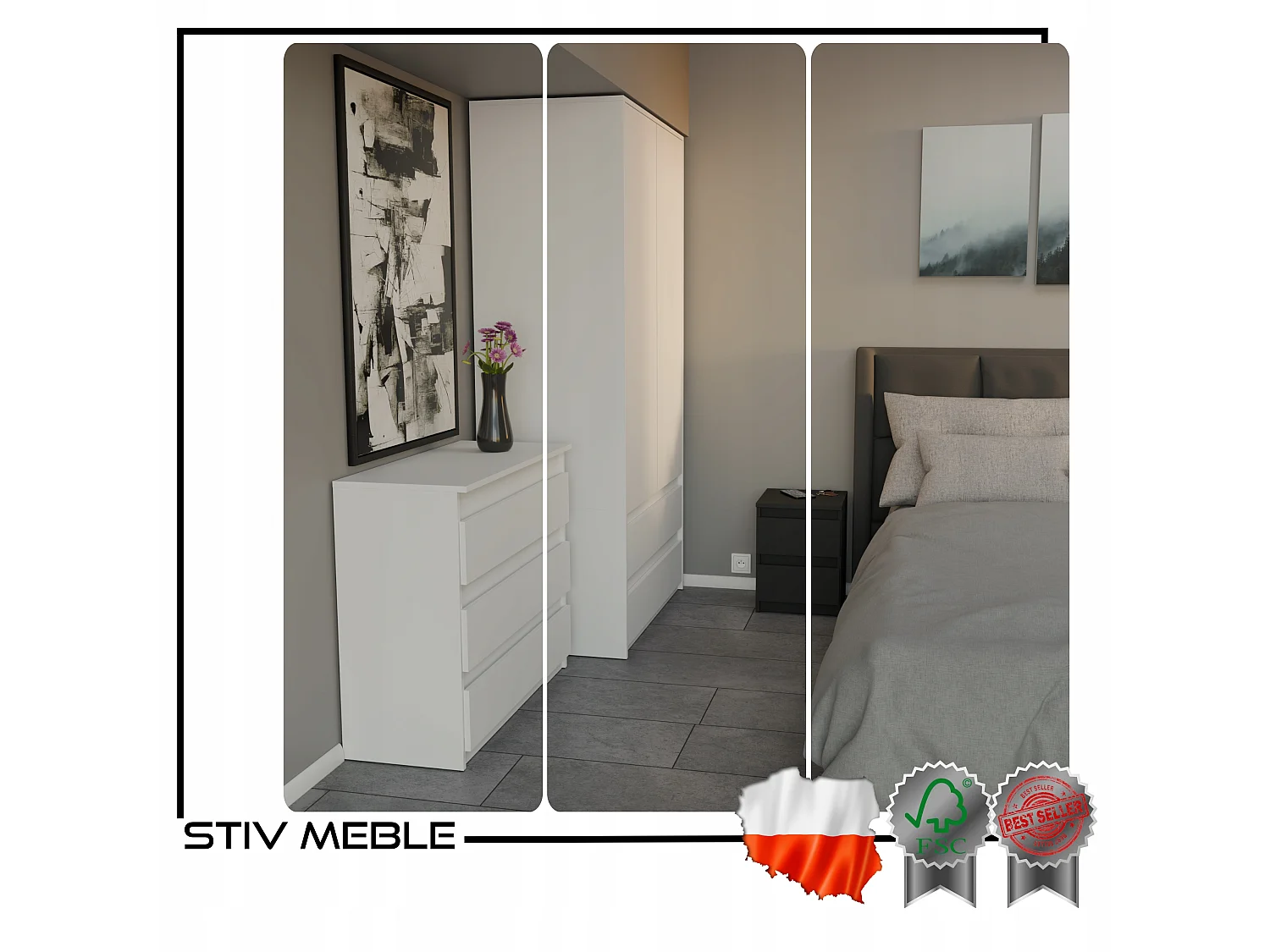 Szafka Nocna Stiv-Meble 2 Szuflady 30 CM Stolik Czarny Mat 30x30x40 CM 1szt.