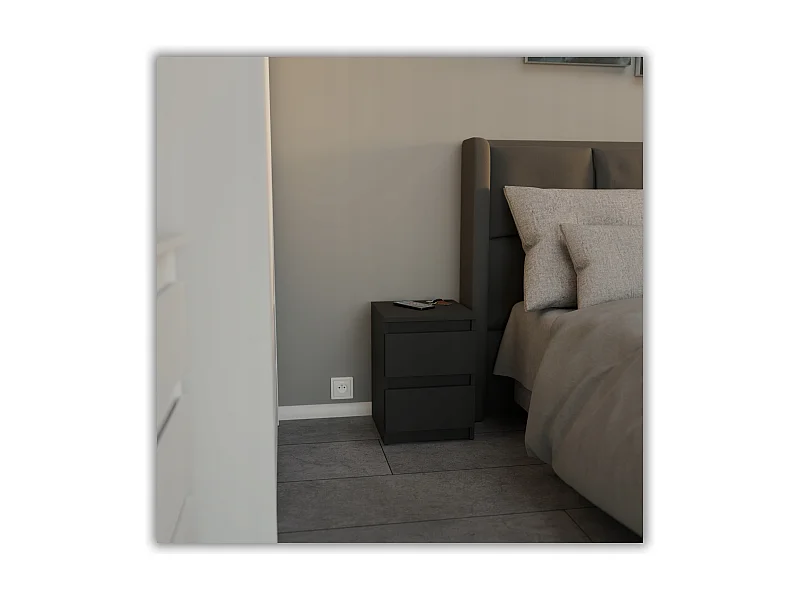 Table de chevet Noir 30x30x42CM 2 tiroirs -meuble de nuit pour chambre à coucher loft