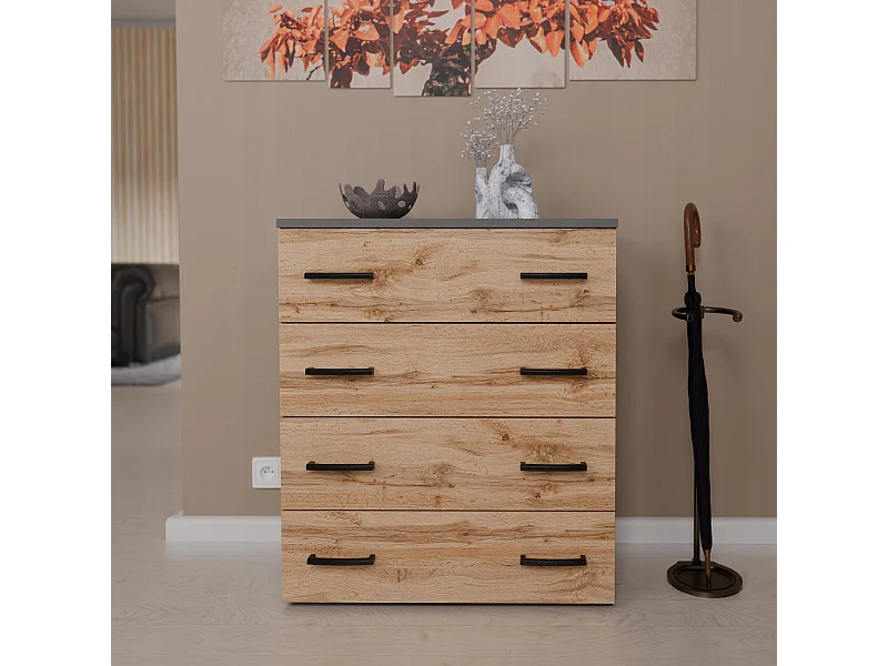 Armoire à chaussures en Gris +chêne wotan 71x82,9x35 cm – meuble de rangement avec 4 étagères