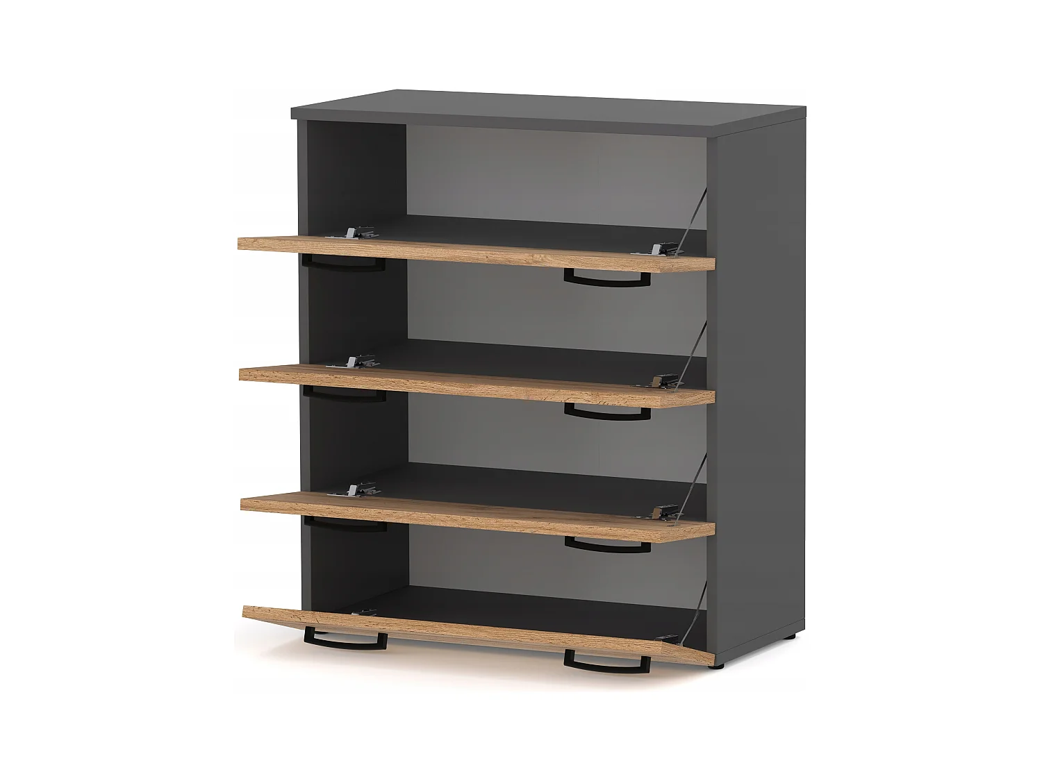 Armoire à chaussures en Gris +chêne wotan 71x82,9x35 cm – meuble de rangement avec 4 étagères