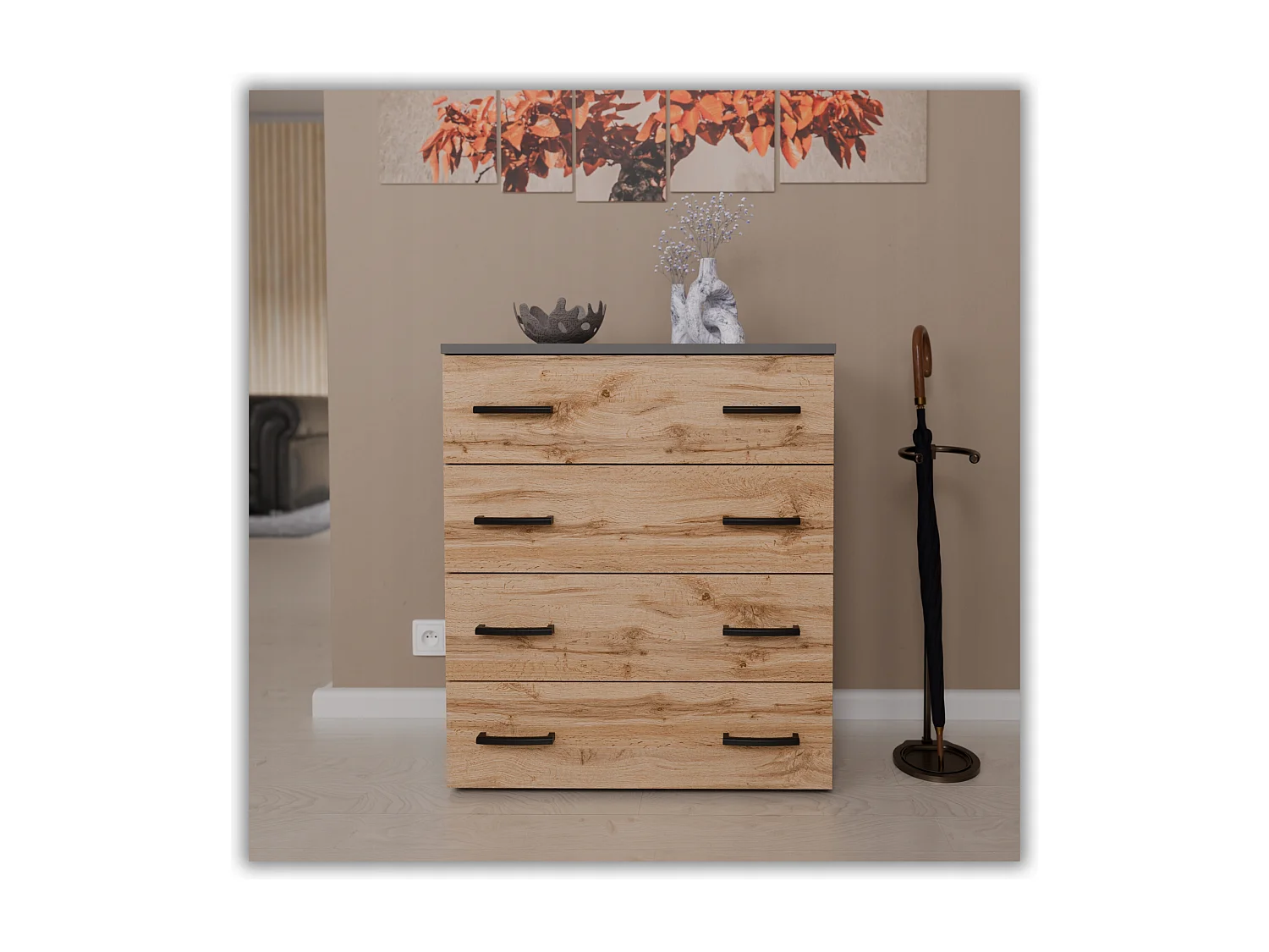 Armoire à chaussures en Gris +chêne wotan 71x82,9x35 cm – meuble de rangement avec 4 étagères