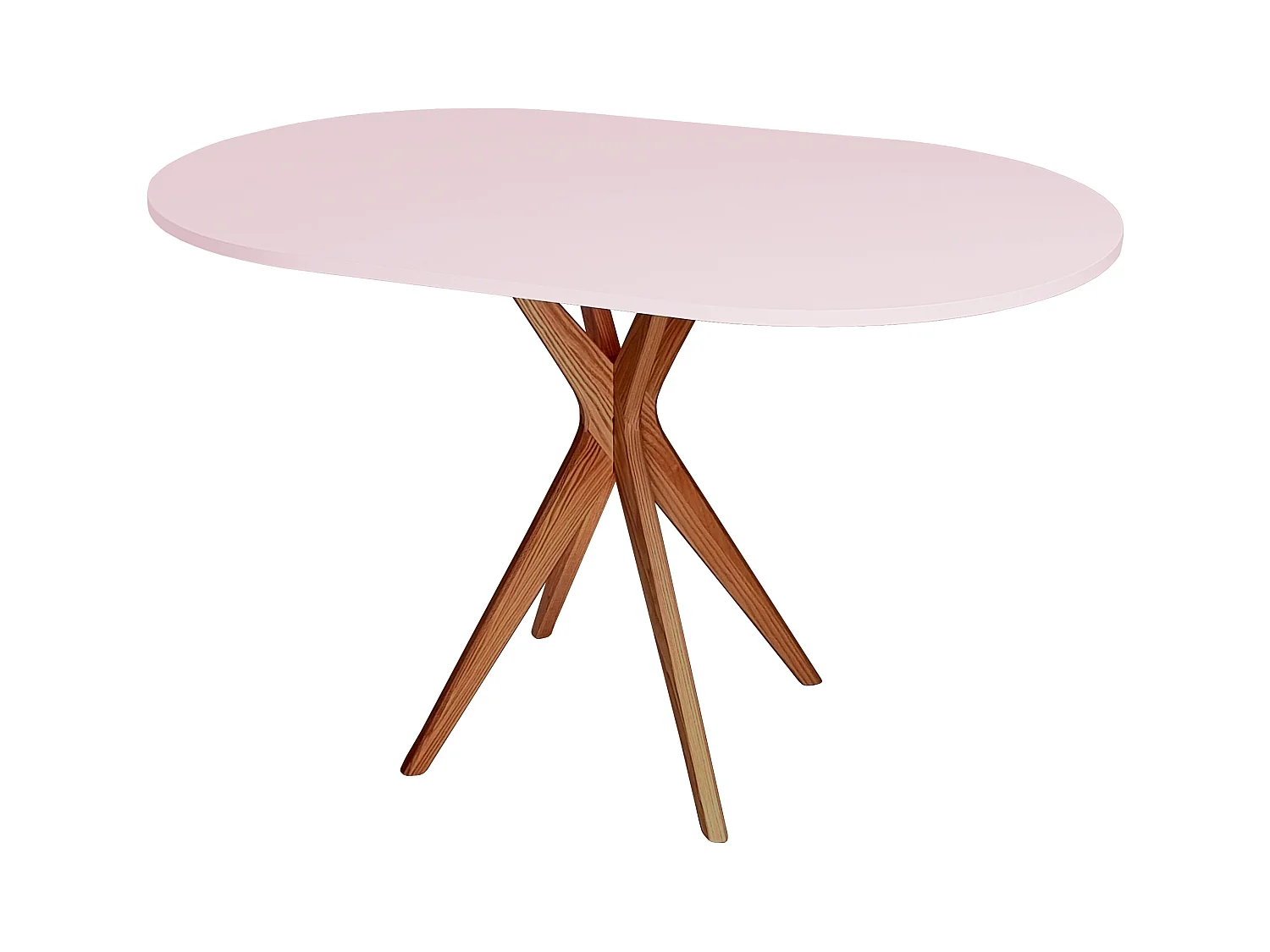 Ovale eettafel 75x100cm Jubi Poederroze met eiken poten