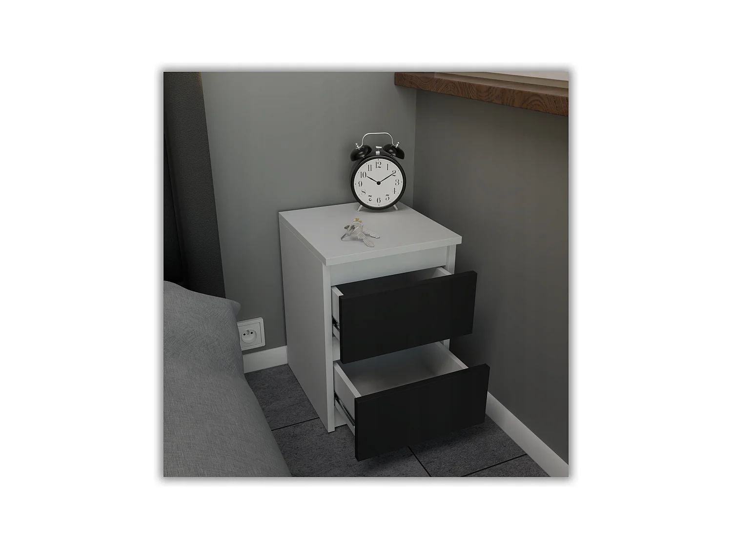 Table de chevet Blanc + Noir  30x30x42CM 2 tiroirs-meuble de nuit pour chambre à coucher loft