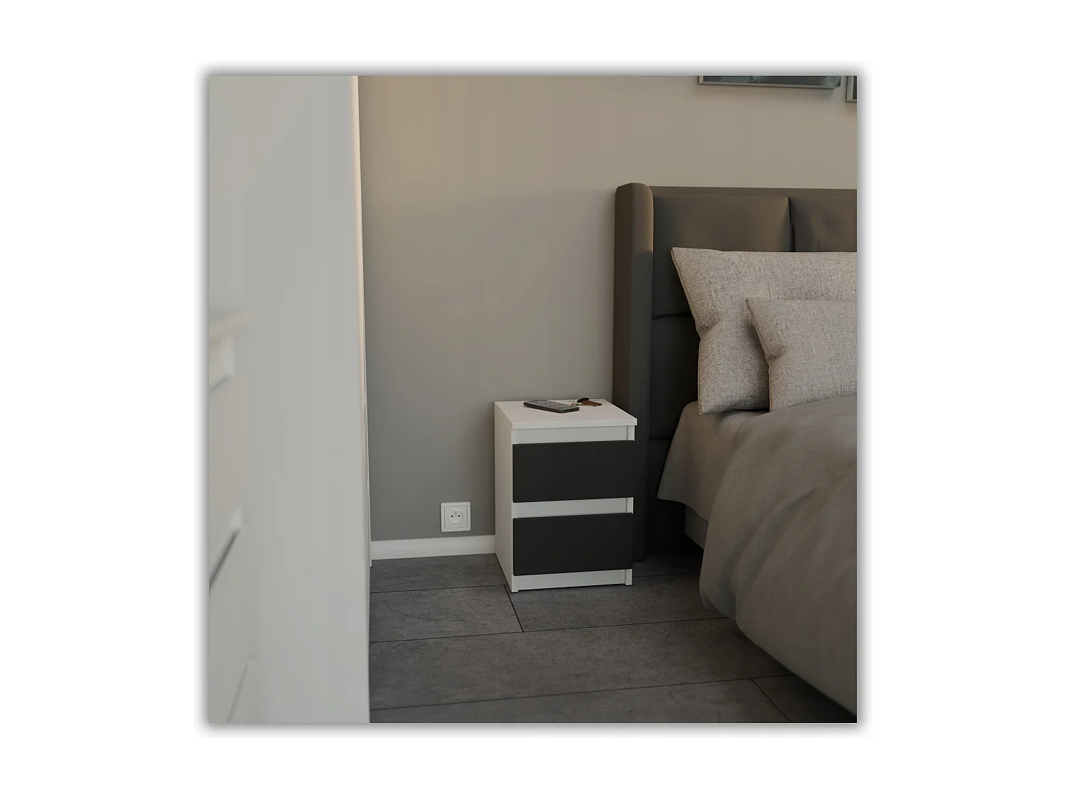 Table de chevet Blanc + Noir  30x30x42CM 2 tiroirs-meuble de nuit pour chambre à coucher loft
