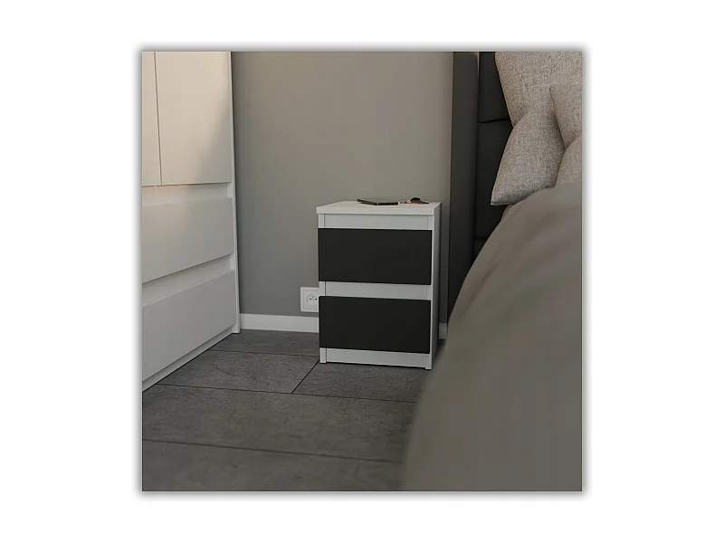 Table de chevet Blanc + Noir  30x30x42CM 2 tiroirs-meuble de nuit pour chambre à coucher loft