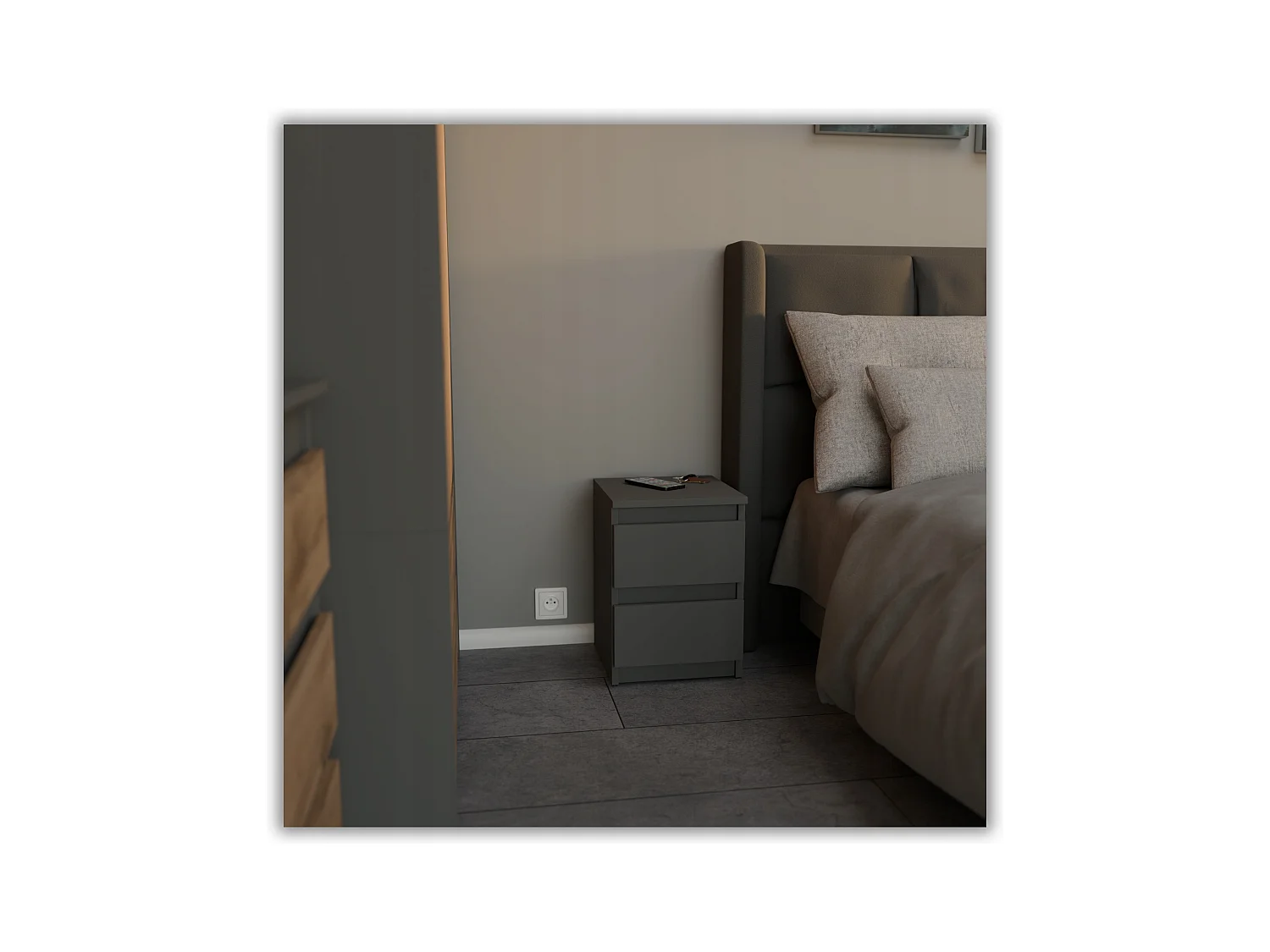 Table de chevet Gris  30x30x42CM 2 tiroirs -meuble de nuit pour chambre à coucher loft