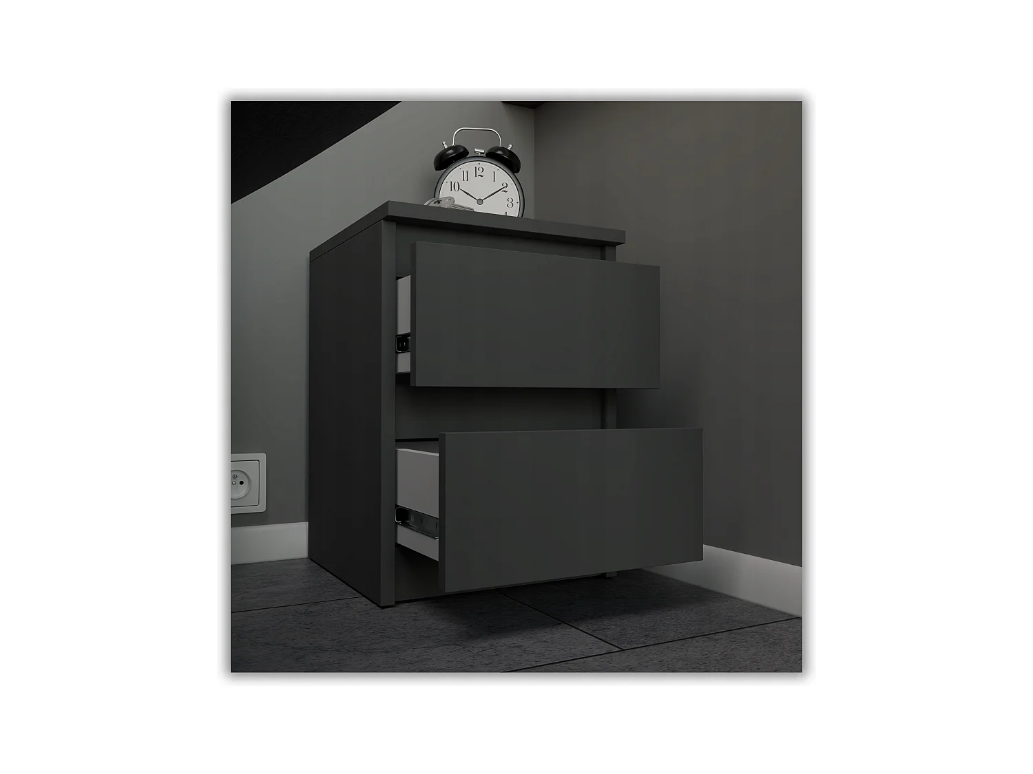 Table de chevet Gris  30x30x42CM 2 tiroirs -meuble de nuit pour chambre à coucher loft