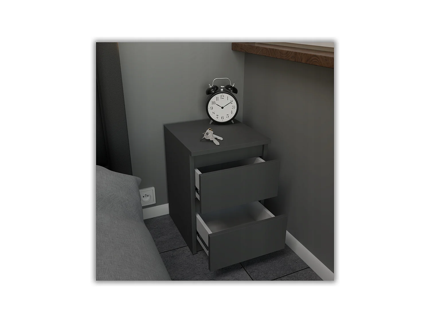 Table de chevet Gris  30x30x42CM 2 tiroirs -meuble de nuit pour chambre à coucher loft