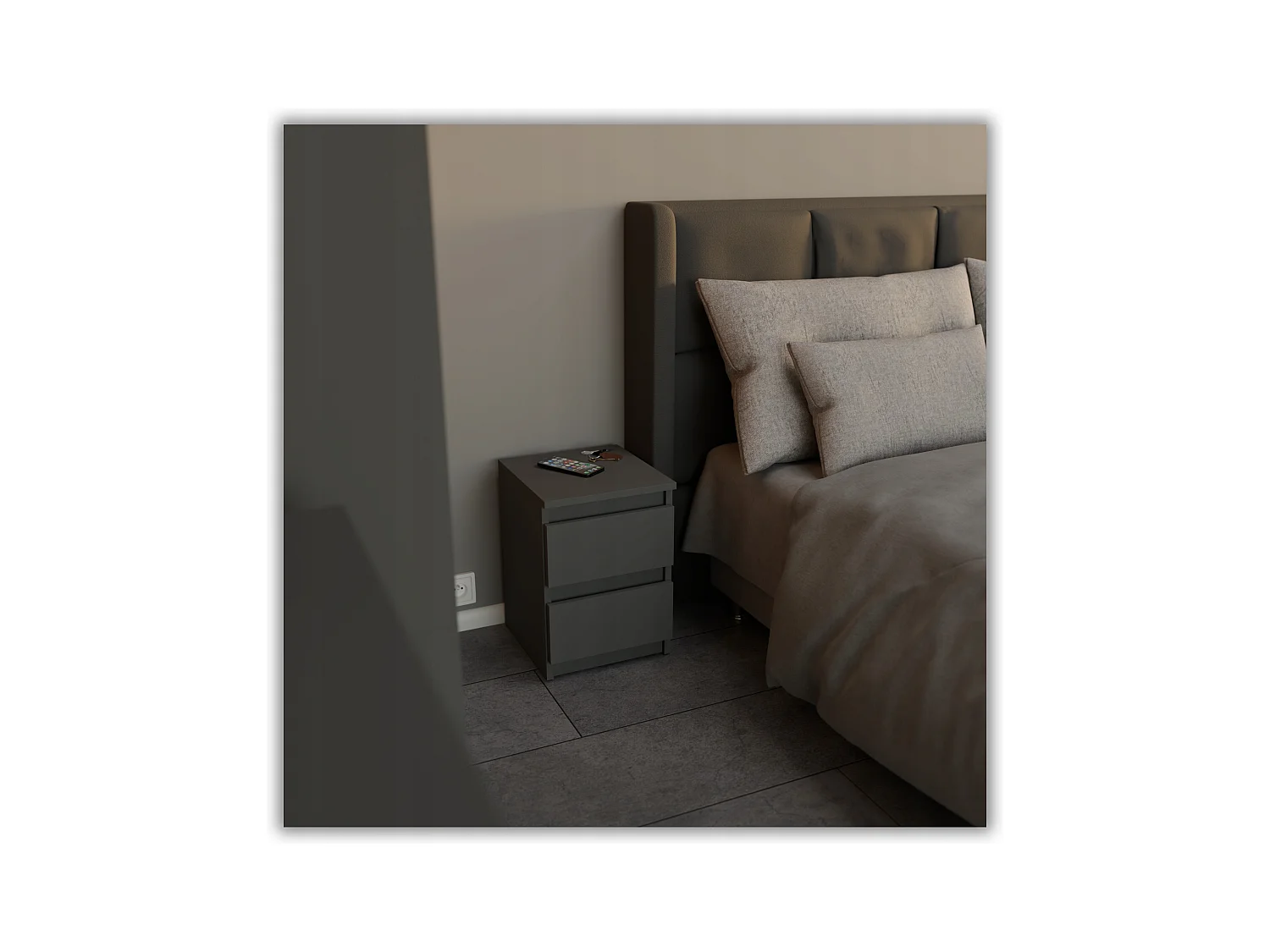 Table de chevet Gris  30x30x42CM 2 tiroirs -meuble de nuit pour chambre à coucher loft