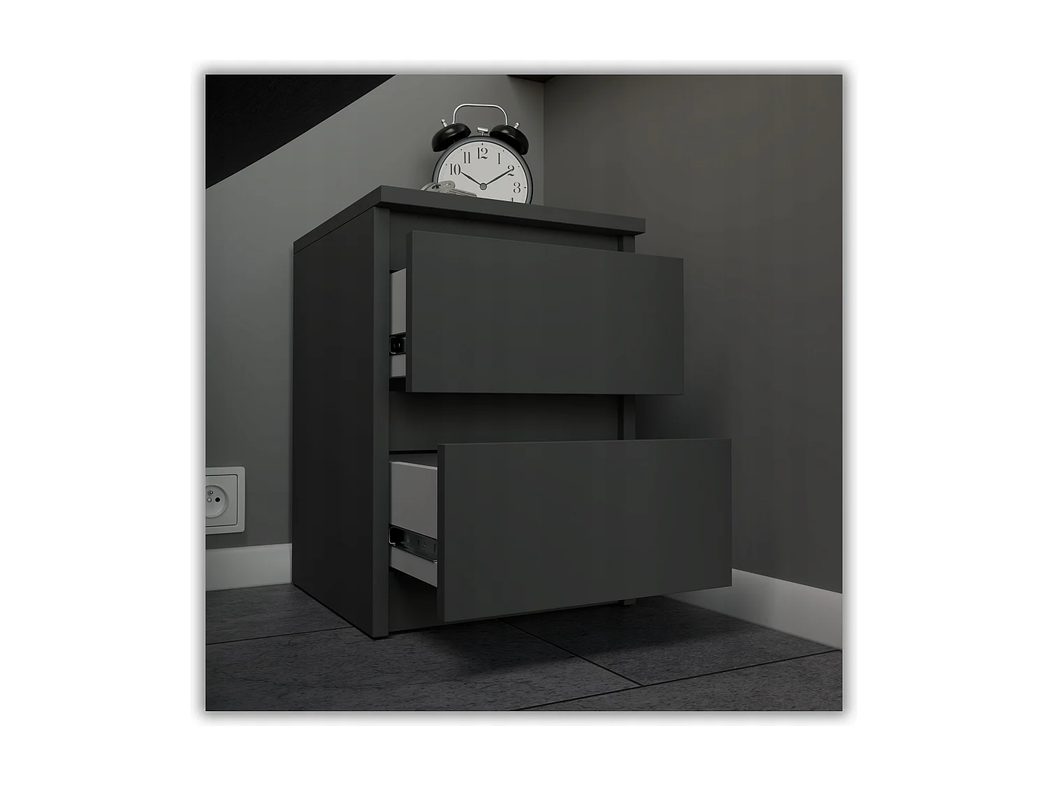 Table de chevet Gris  30x30x42CM 2 tiroirs -meuble de nuit pour chambre à coucher loft