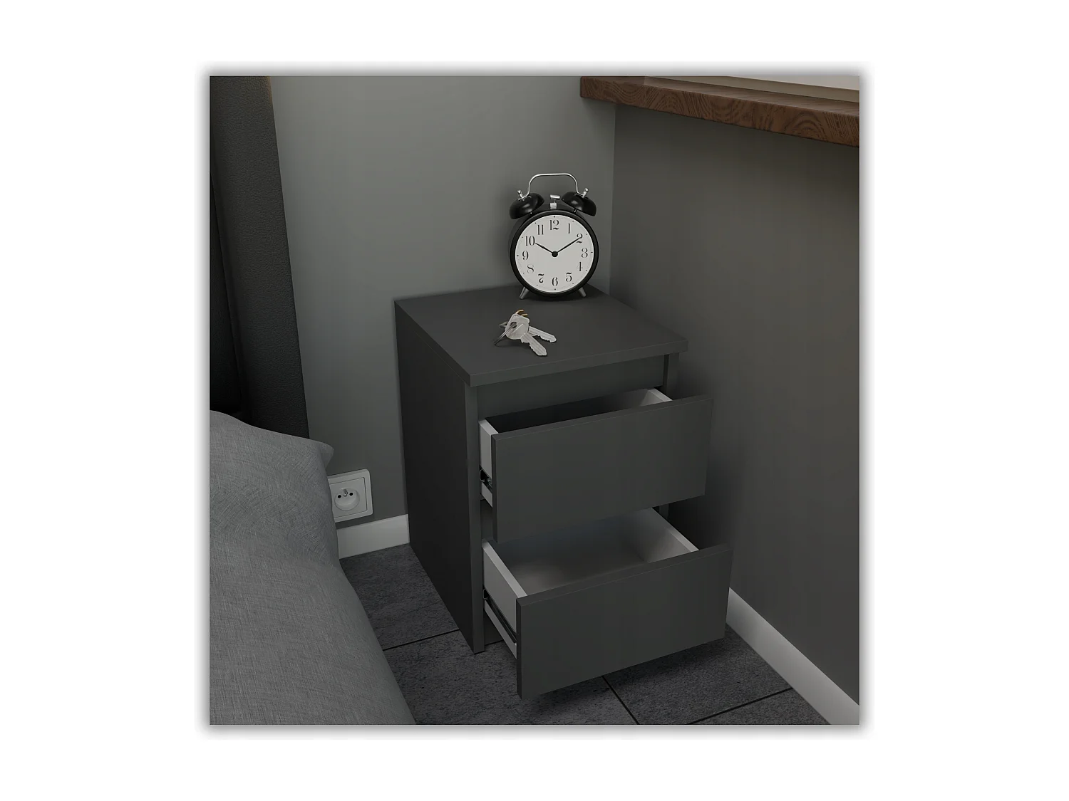 Table de chevet Gris  30x30x42CM 2 tiroirs -meuble de nuit pour chambre à coucher loft