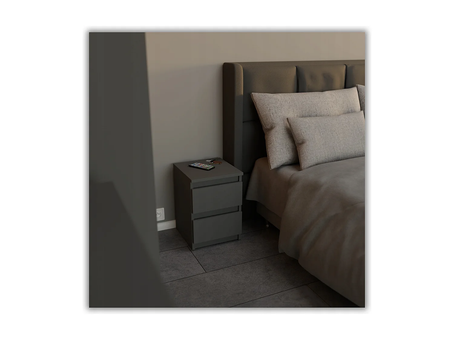 Table de chevet Gris  30x30x42CM 2 tiroirs -meuble de nuit pour chambre à coucher loft