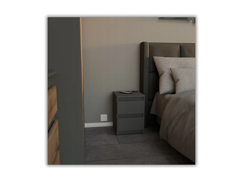Table de chevet Gris  30x30x42CM 2 tiroirs -meuble de nuit pour chambre à coucher loft