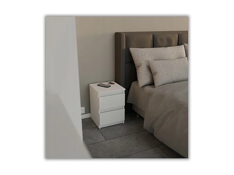 Table de chevet Blanc Mat 30x30x42CM 2 tiroirs -meuble de nuit pour chambre à coucher loft