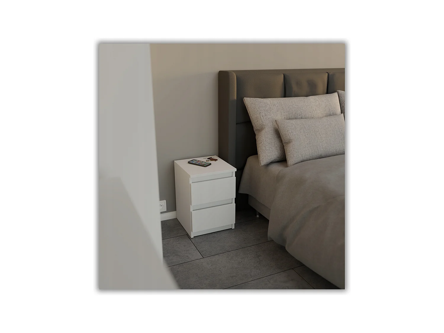 Table de chevet Blanc Mat 30x30x42CM 2 tiroirs -meuble de nuit pour chambre à coucher loft
