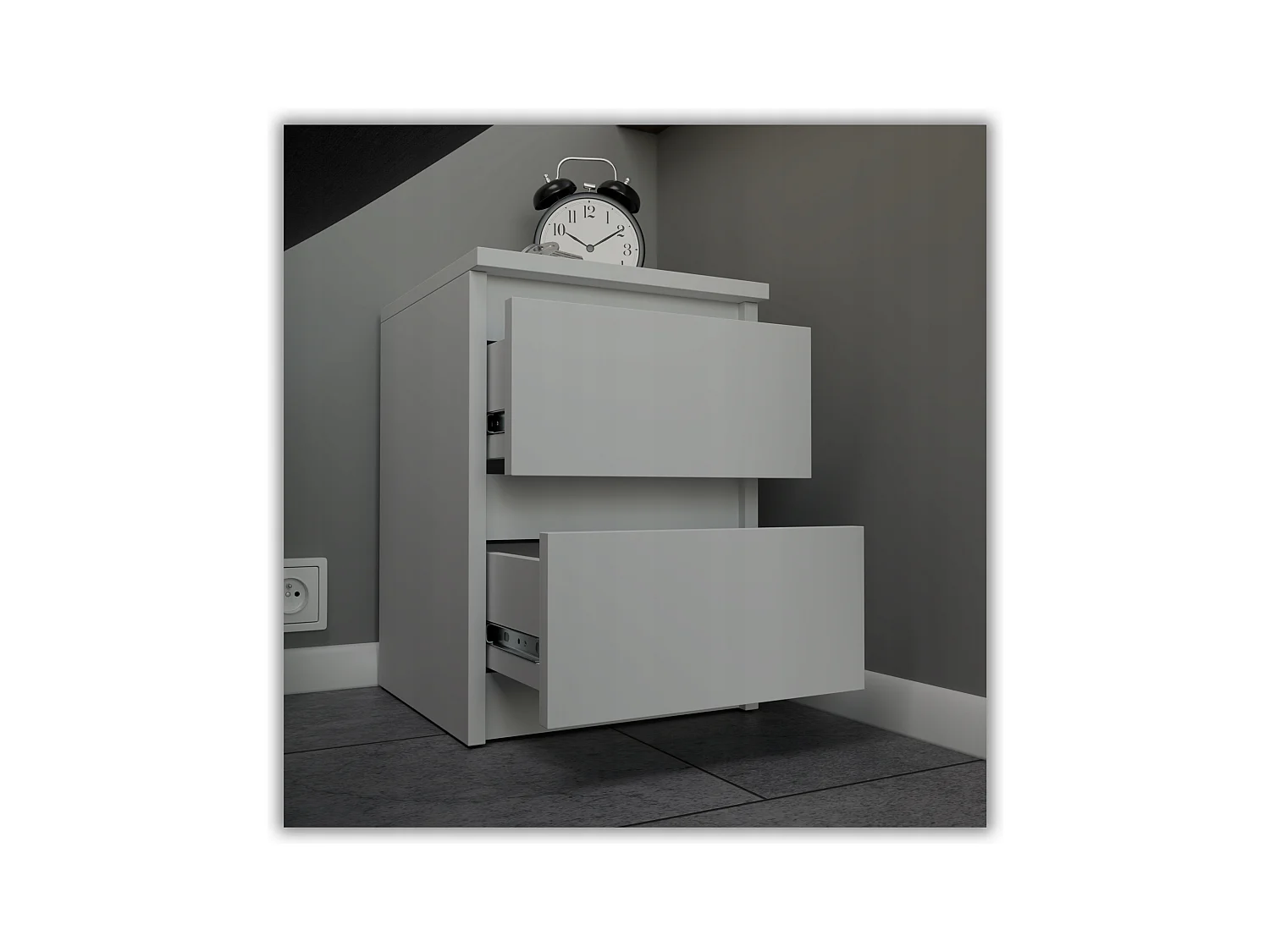 Table de chevet Blanc Mat 30x30x42CM 2 tiroirs -meuble de nuit pour chambre à coucher loft