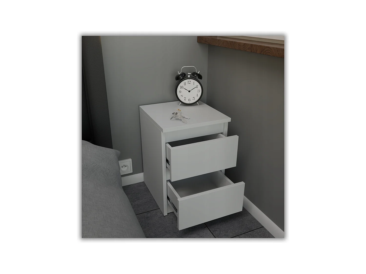 Table de chevet Blanc Mat 30x30x42CM 2 tiroirs -meuble de nuit pour chambre à coucher loft