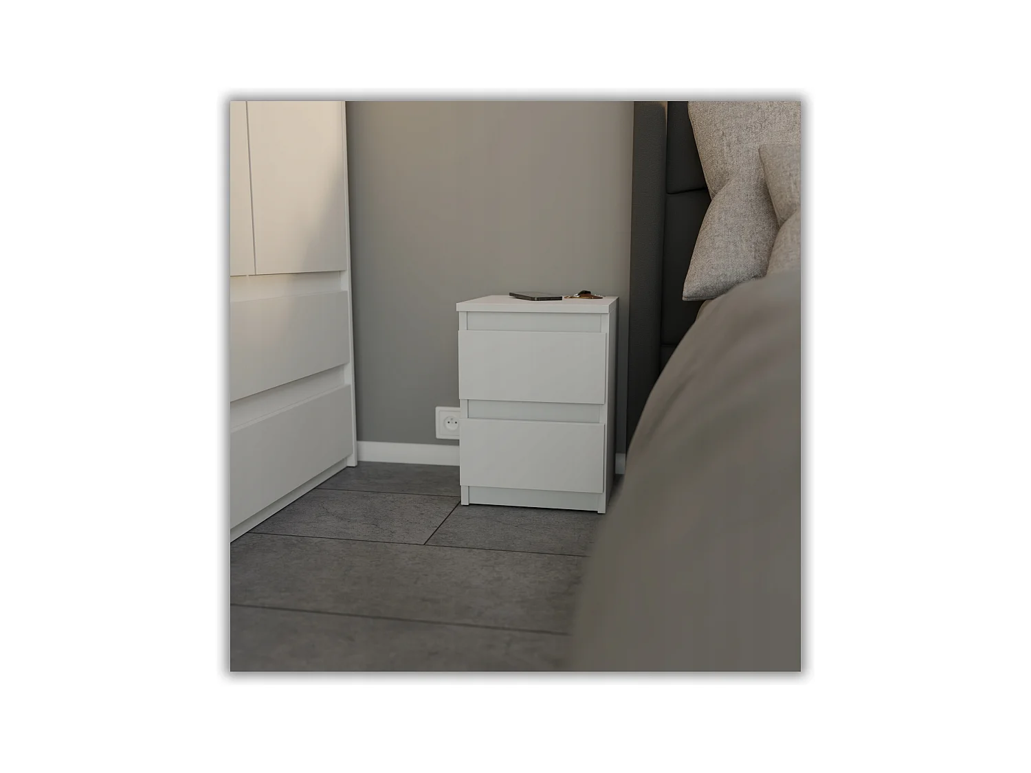 Table de chevet Blanc Mat 30x30x42CM 2 tiroirs -meuble de nuit pour chambre à coucher loft