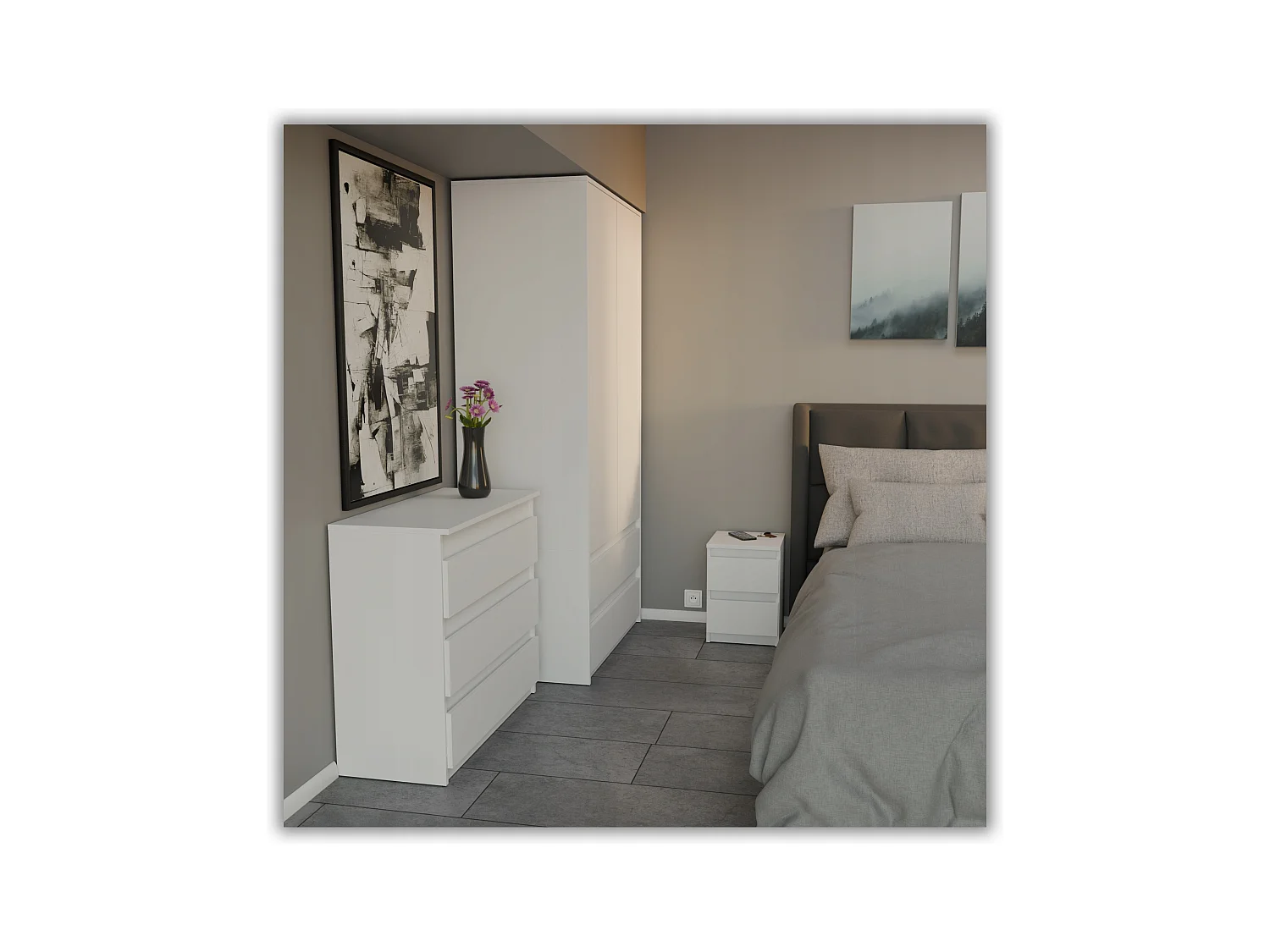 Table de chevet Blanc Mat 30x30x42CM 2 tiroirs -meuble de nuit pour chambre à coucher loft