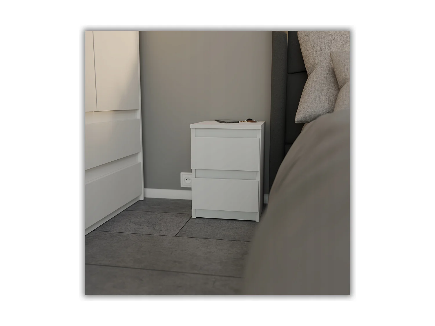 Table de chevet Blanc Mat 30x30x42CM 2 tiroirs -meuble de nuit pour chambre à coucher loft