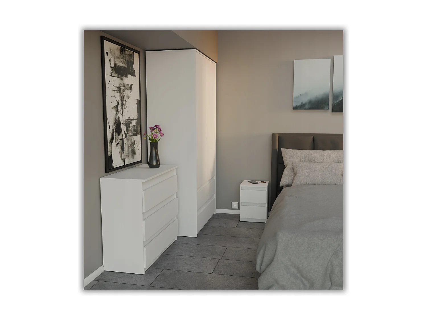 Table de chevet Blanc Mat 30x30x42CM 2 tiroirs -meuble de nuit pour chambre à coucher loft