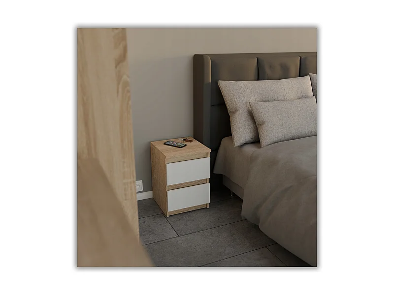 Table de chevet Chêne Sonoma Blanc mat 30x30x42CM 2 tiroirs-meuble de nuit pour chambre à coucher loft